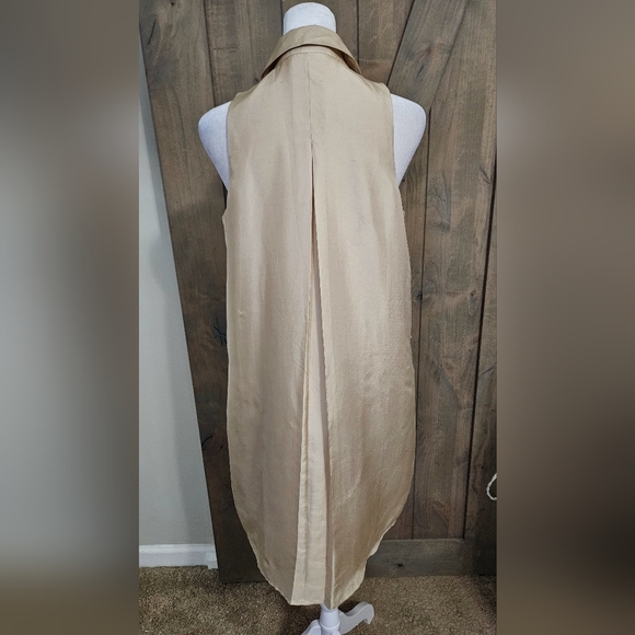 TWELVE by TWELVE 100% Silk Ruffle Front Button Up Collared Dress.Cream/white. M - Picture 9 of 13